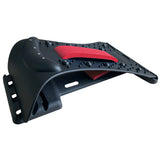 Black and red plastic component on a white background