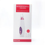 Multi-functional cleaning device packaging with white and purple design on a white background