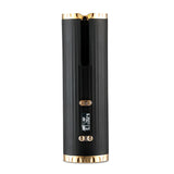 Black electronic device with gold accents on a white background