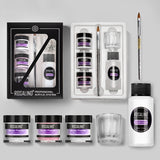 Rosalind acrylic system packaging with bottles, powders, and tools on a gray background