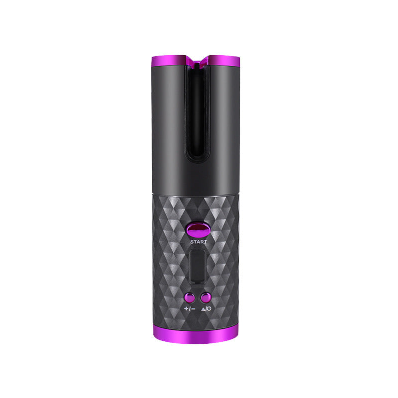 Black and purple electronic device with geometric pattern on a white background