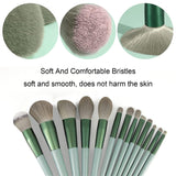 Set of makeup brushes with close-up shots of soft bristles and text highlighting their comfort.