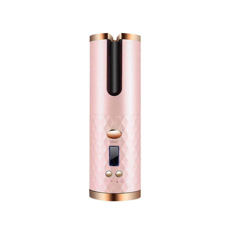 Pink electronic device with a digital display on a white background