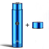 Blue electric shaver with additional head on a white background