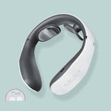 White and gray neck massager on a light blue background
