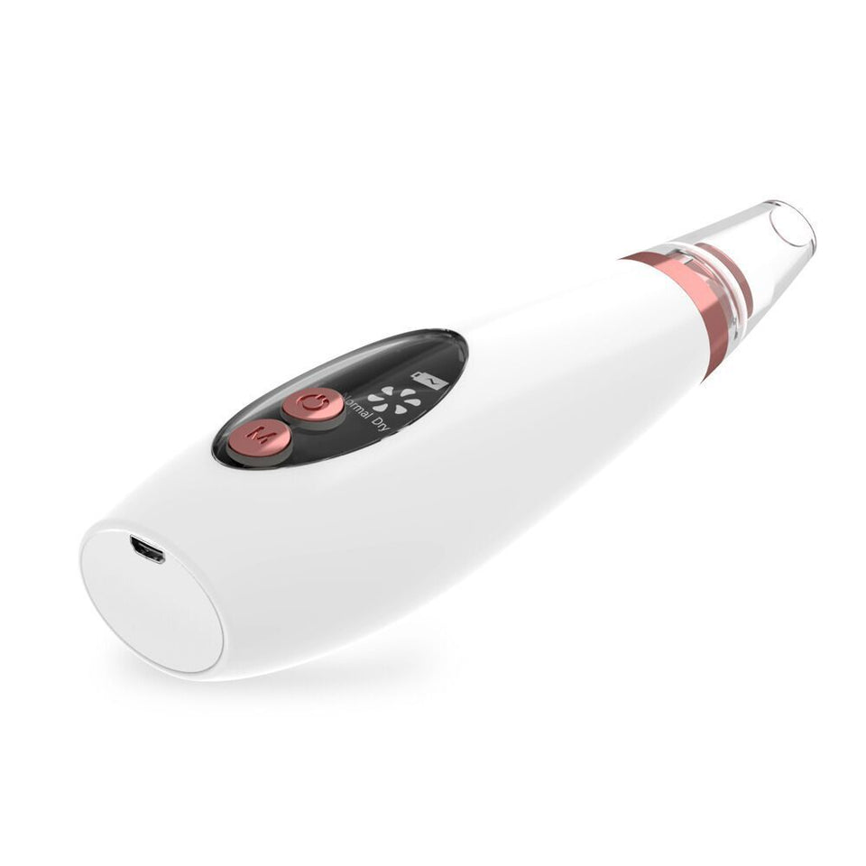 White electronic device with a red light on a white background
