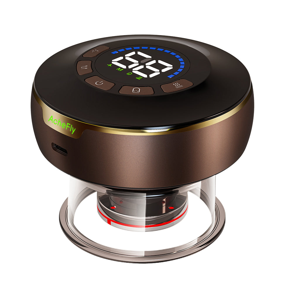 Round electronic device with digital display on a white background