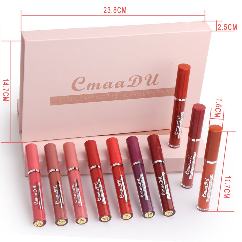 10-piece waterproof matte lipstick set for women