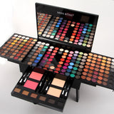 Makeup palette set with various colors and tools on a white background, featuring the brand 'Miss Rose'.