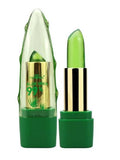 Green aloe vera lipstick with gold cap on a white background