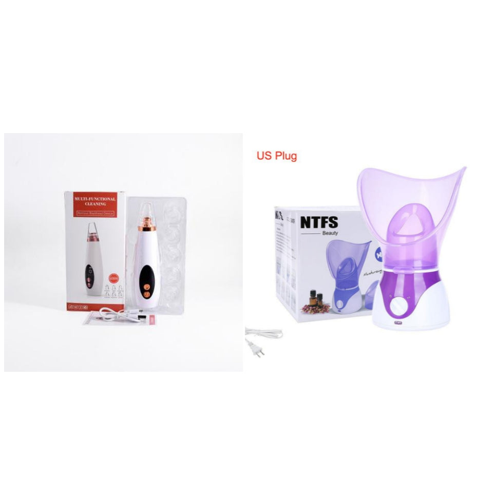 Purple and white device with packaging on a white background
