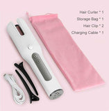Hair curler with accessories on a pink background