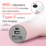 Pink power bank with Type-C interface and charging details on a pink background