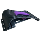 Black and purple plastic component on a white background